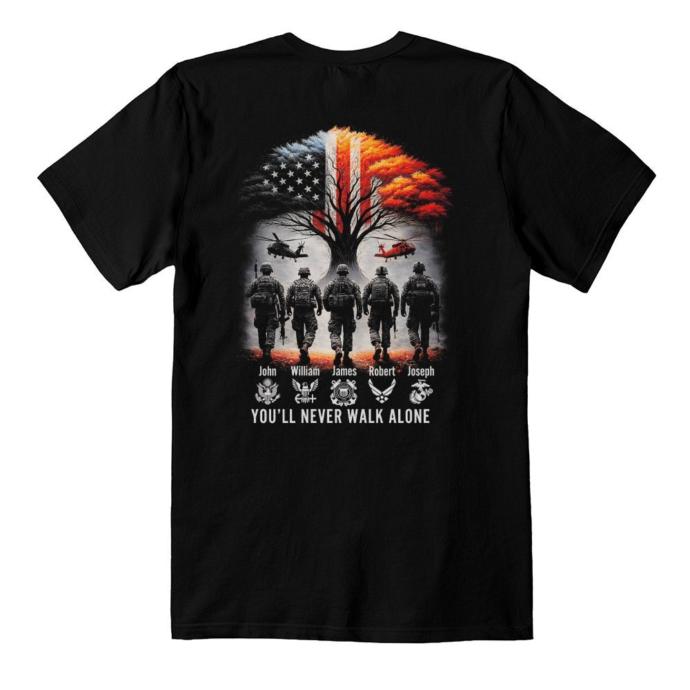 Perosnalized Black Unisex T-Shirt Back Print -Veterans