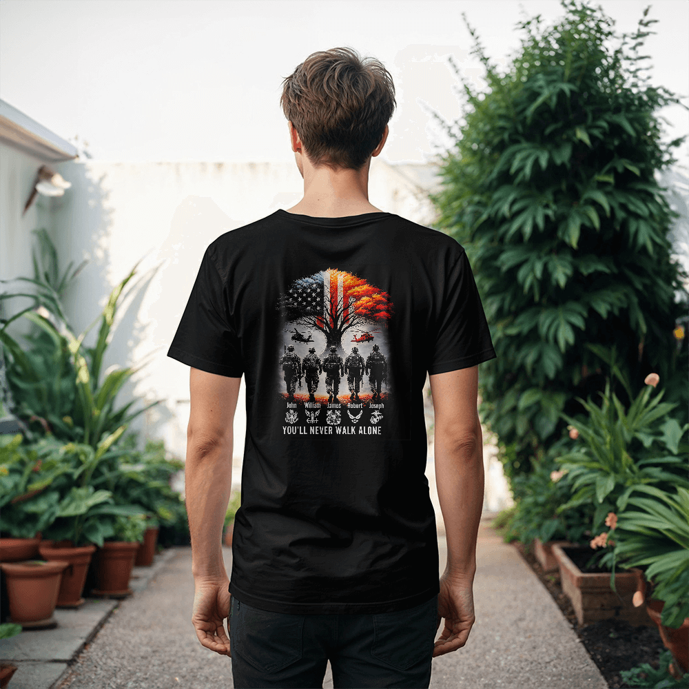 Perosnalized Black Unisex T-Shirt Back Print -Veterans