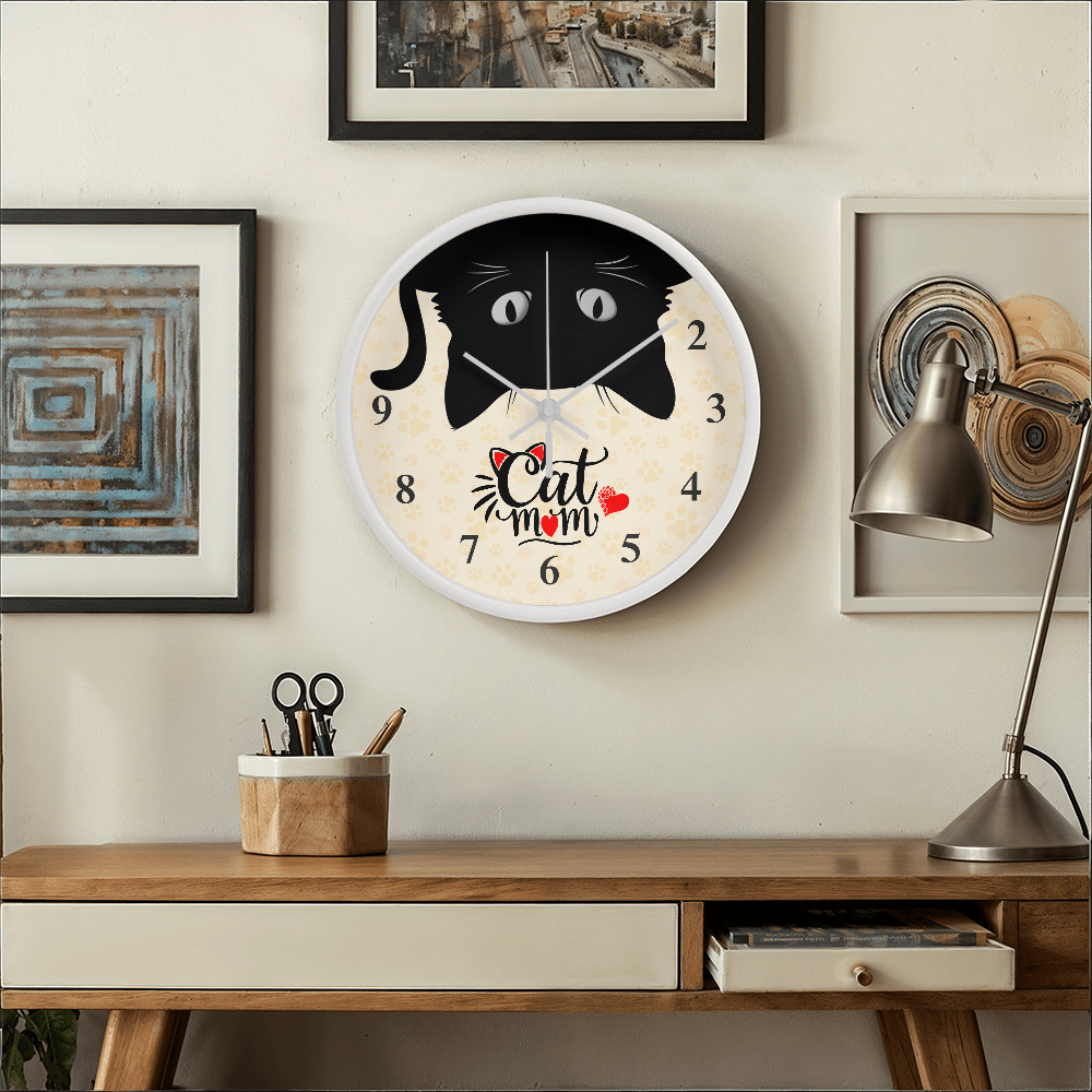 Wooden Frame 10" Clock for Cat Mom - Mother's Day Gift