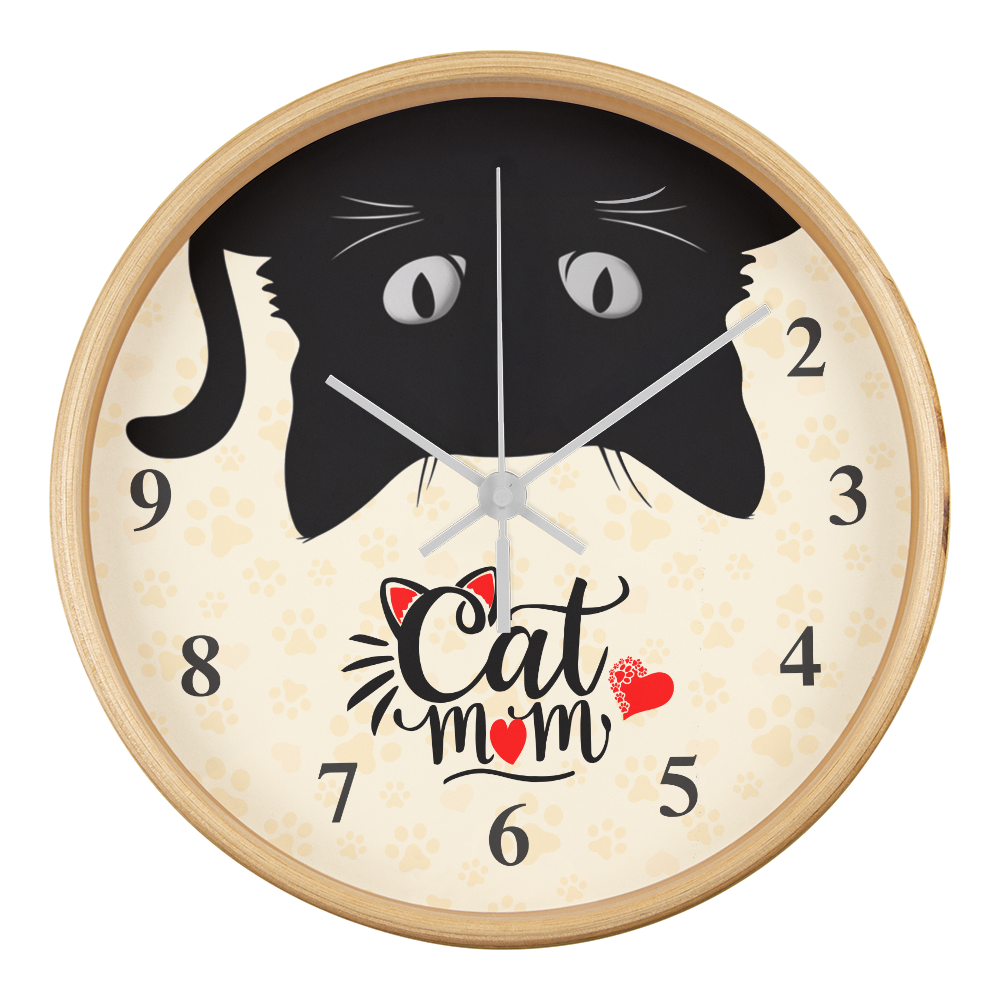 Wooden Frame 10" Clock for Cat Mom - Mother's Day Gift