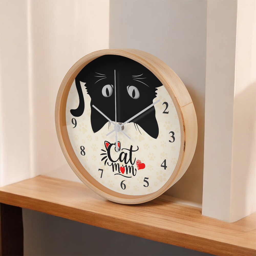 Wooden Frame 10" Clock for Cat Mom - Mother's Day Gift