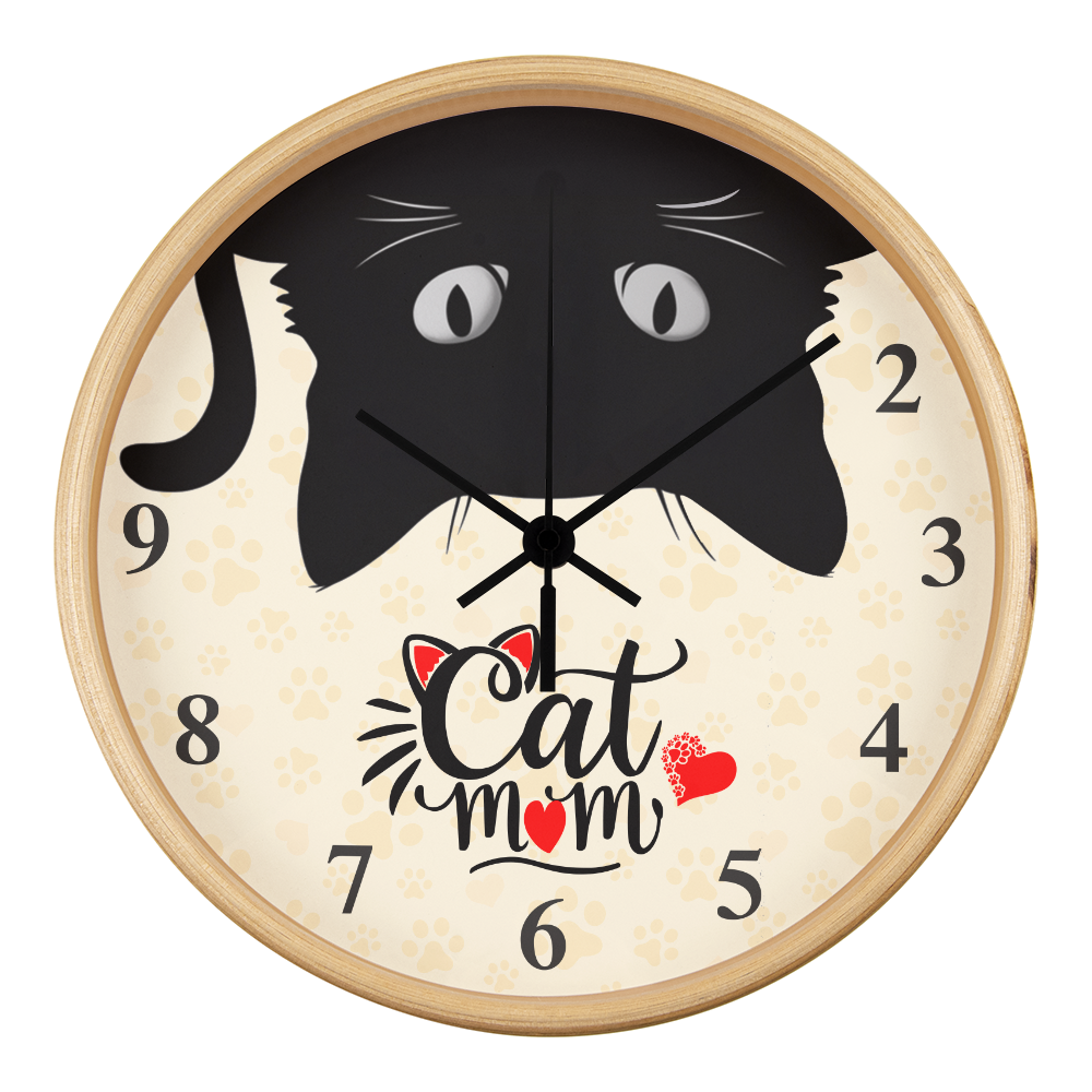 Wooden Frame 10" Clock for Cat Mom - Mother's Day Gift