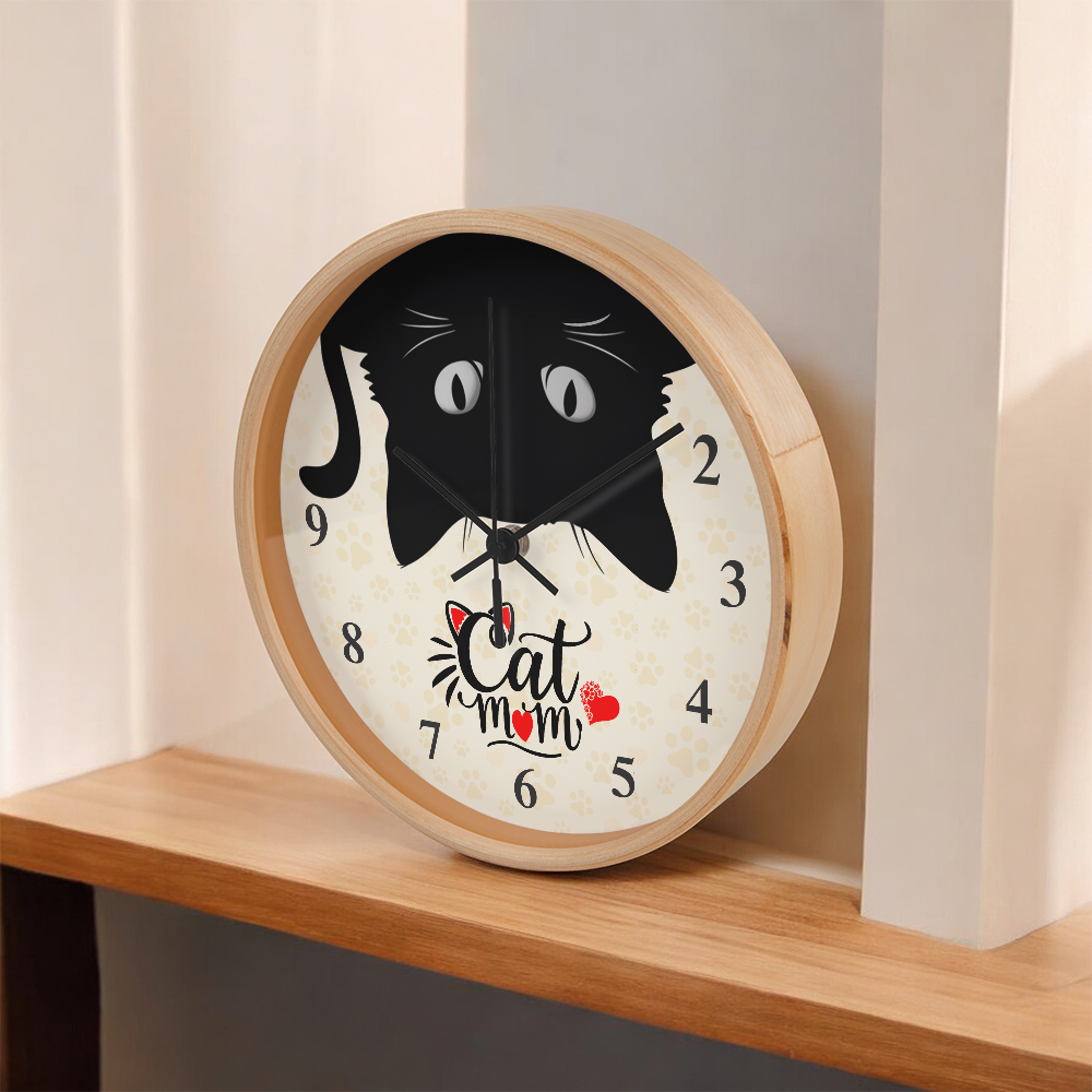 Wooden Frame 10" Clock for Cat Mom - Mother's Day Gift