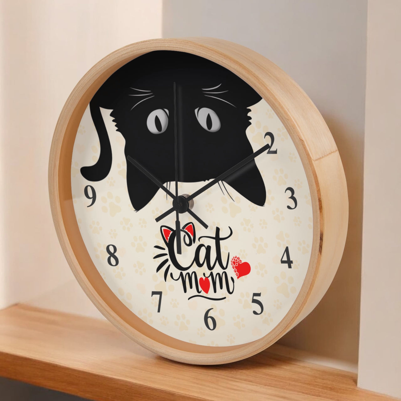 Wooden Frame 10" Clock for Cat Mom - Mother's Day Gift