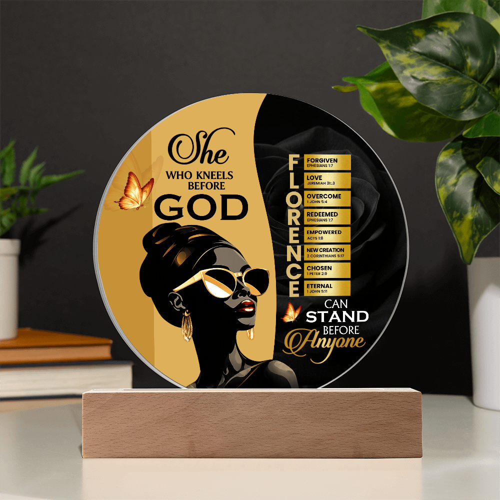 Acrylic Circle Plaque - She Who Kneels Before God