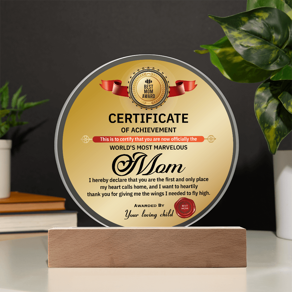 Acrylic Circle Plaque – World's Most Marvelous Mom Gift - TreasuredTale