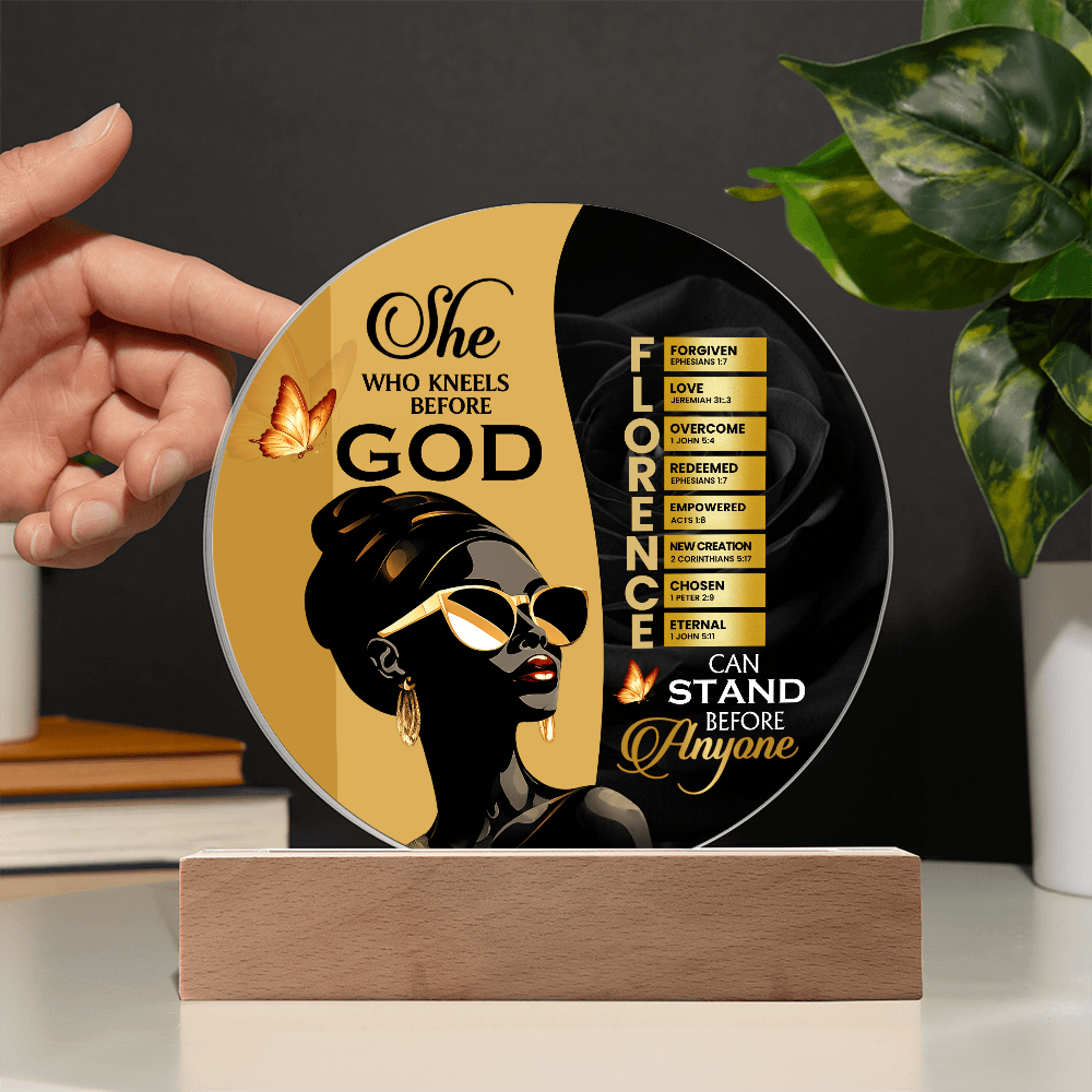 Acrylic Circle Plaque - She Who Kneels Before God