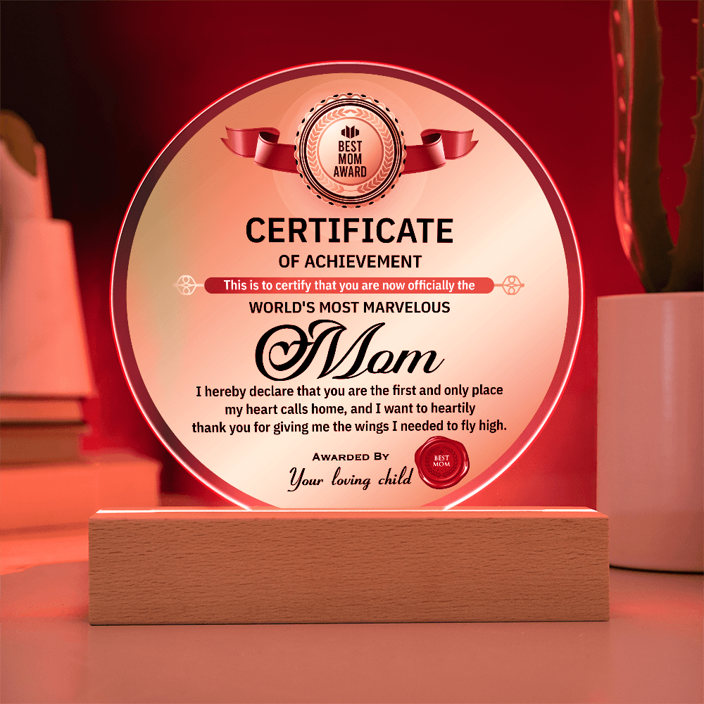 Acrylic Circle Plaque – World's Most Marvelous Mom Gift - TreasuredTale
