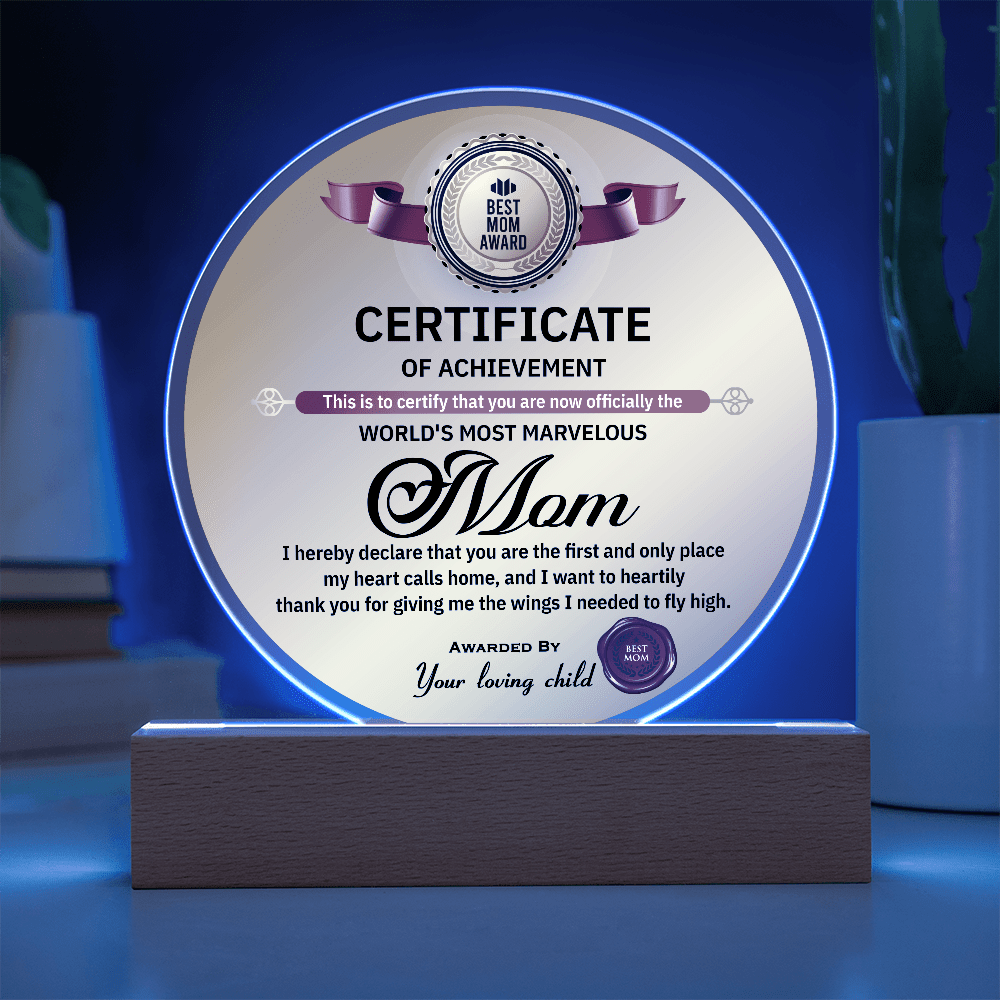 Acrylic Circle Plaque – World's Most Marvelous Mom Gift - TreasuredTale