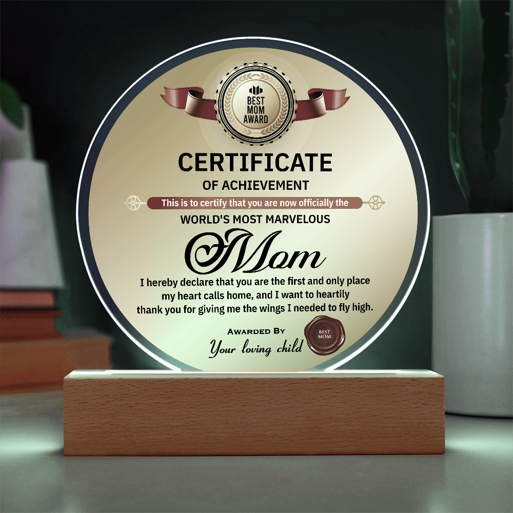 Acrylic Circle Plaque – World's Most Marvelous Mom Gift - TreasuredTale