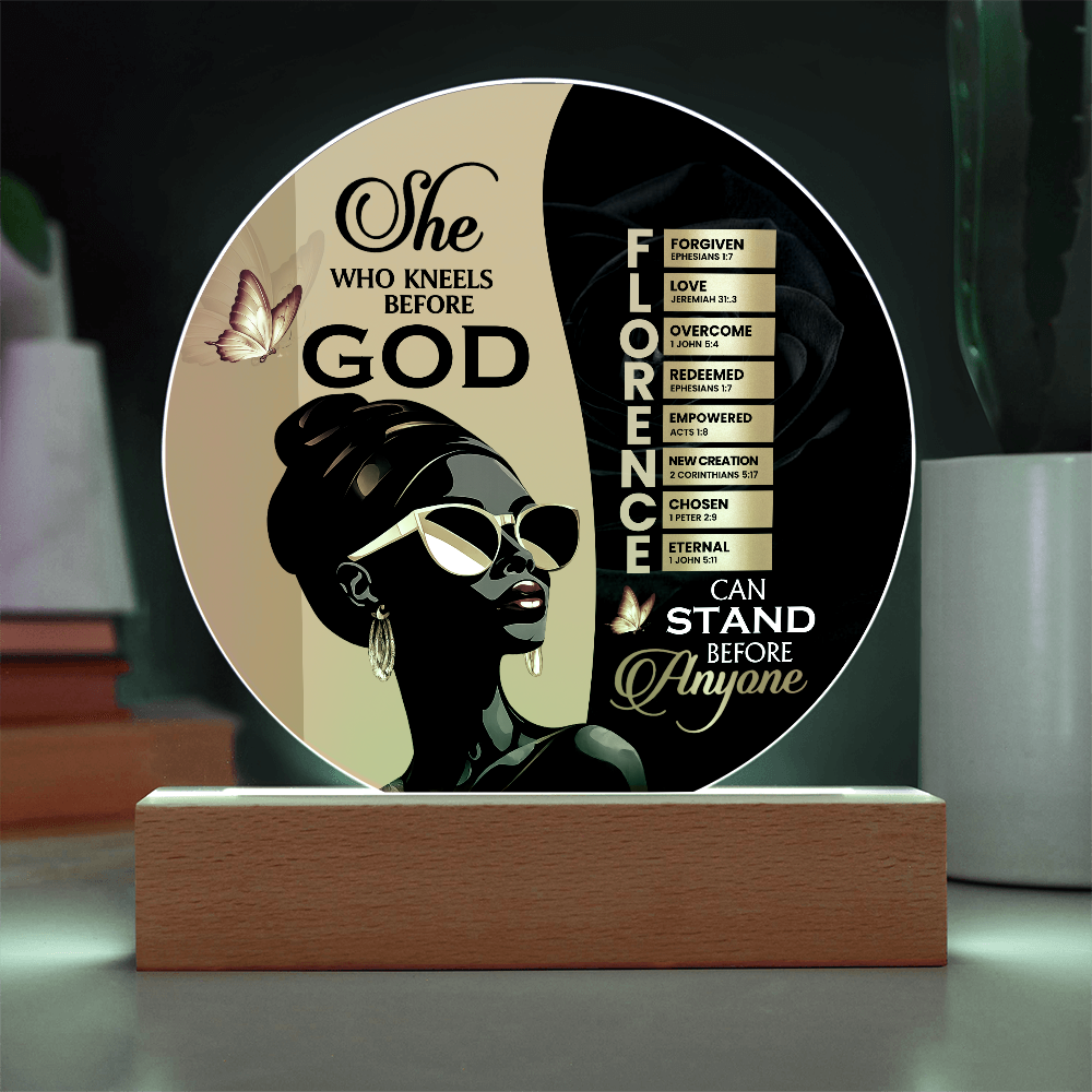 Acrylic Circle Plaque - She Who Kneels Before God
