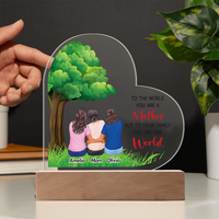Acrylic Heart Plaque for Mom from Daughters - Mother's Day Gift - To Our Family You are the World