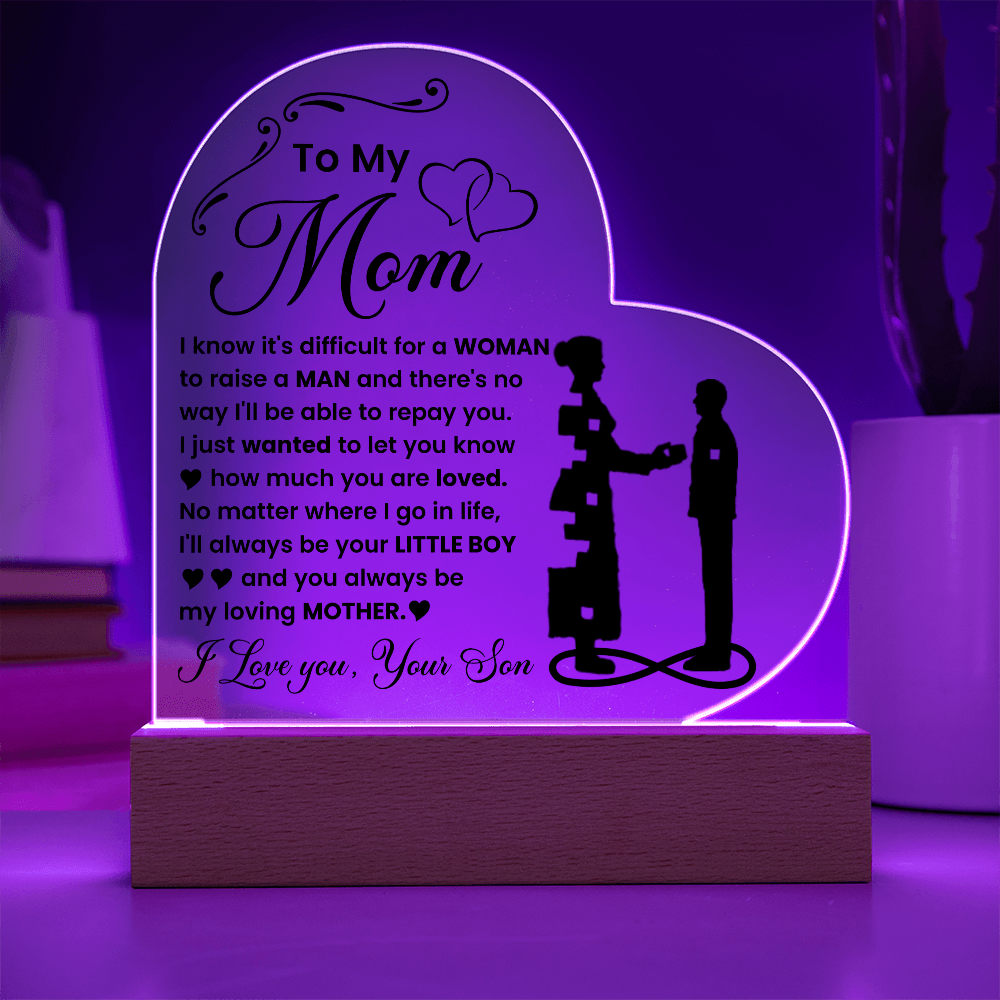 Acrylic Heart Plaque – Mom Gift from Loving Son - TreasuredTale