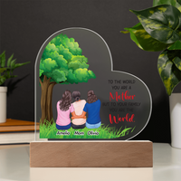 Acrylic Heart Plaque for Mom from Daughters - Mother's Day Gift - To Our Family You are the World
