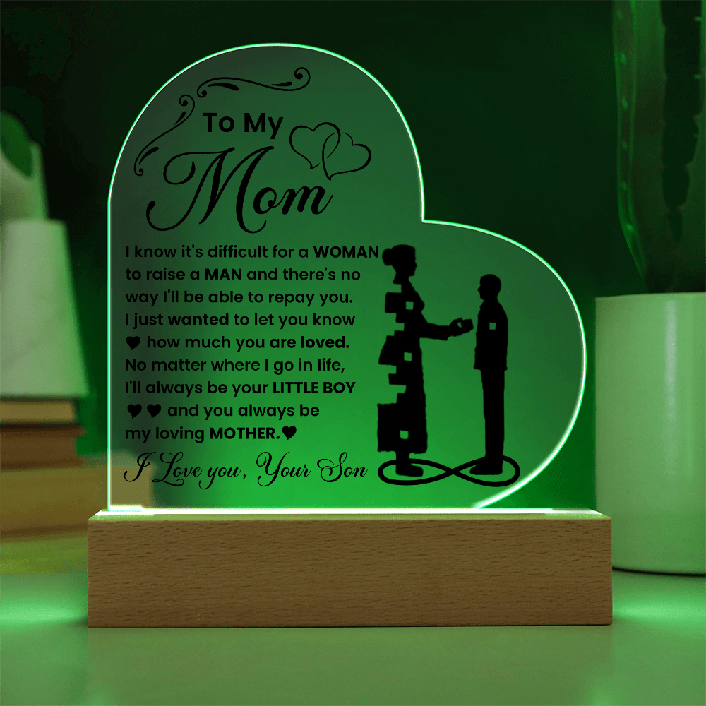 Acrylic Heart Plaque – Mom Gift from Loving Son - TreasuredTale