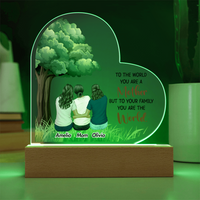 Acrylic Heart Plaque for Mom from Daughters - Mother's Day Gift - To Our Family You are the World