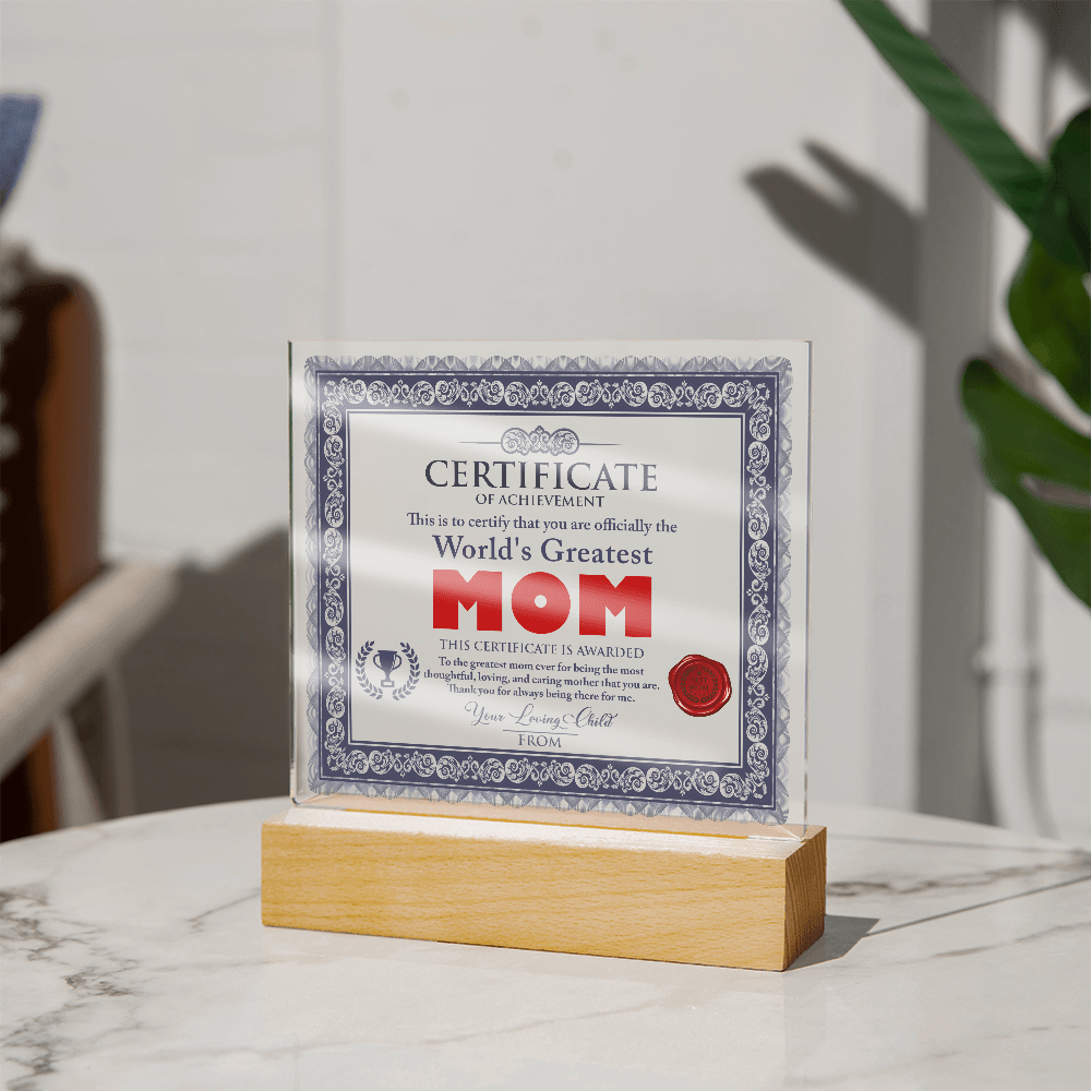 Acrylic Square Plaque – World's Greatest Mom Gift - TreasuredTale