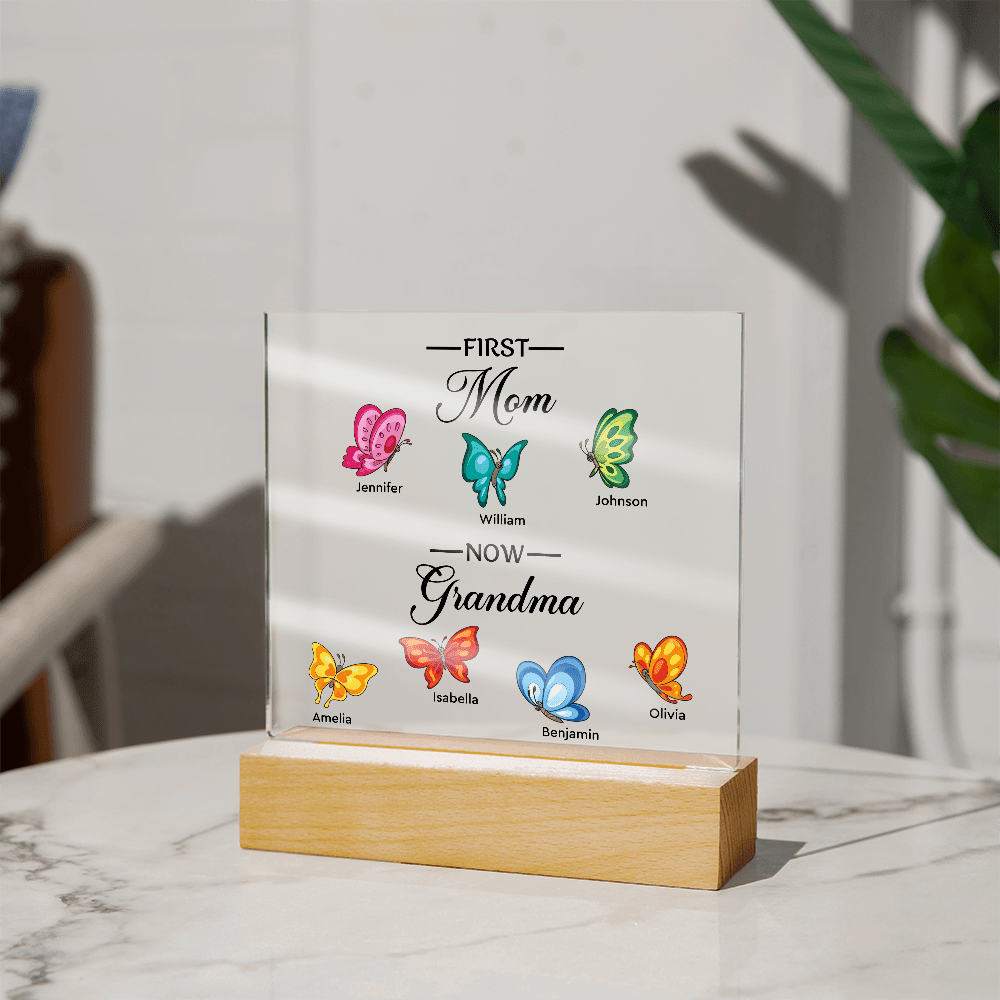 Personalized Acrylic Square Plaque – First Mom, Now Grandma - TreasuredTale