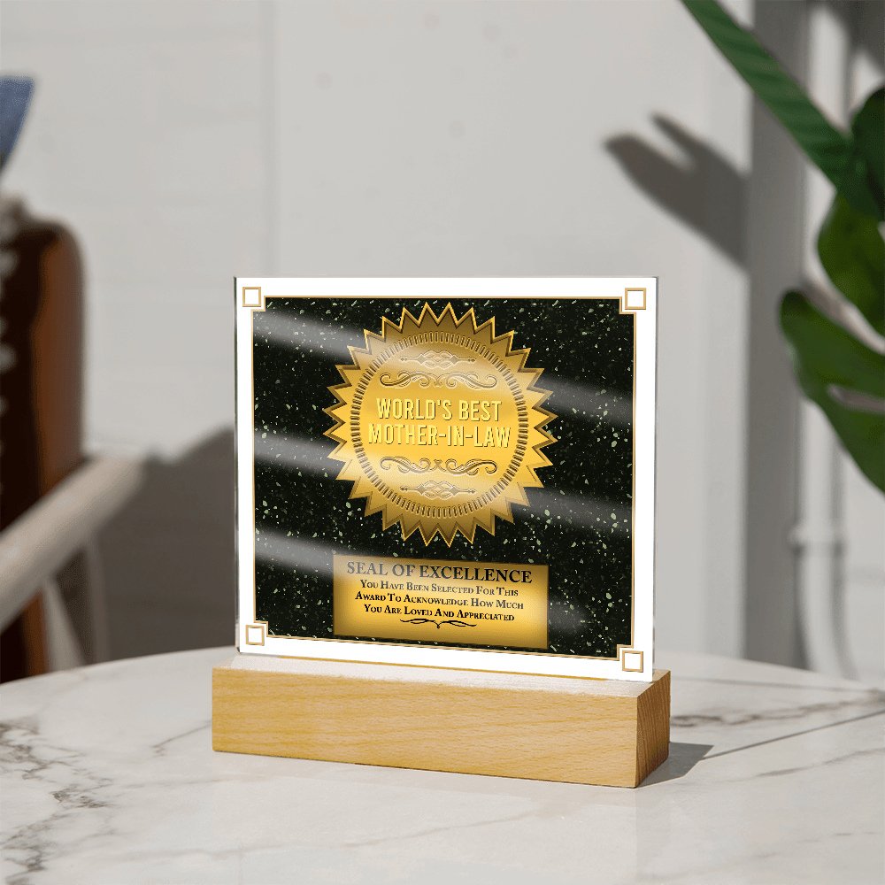 Acrylic Square Plaque – World's Best Mother - in - Law Gift - TreasuredTale