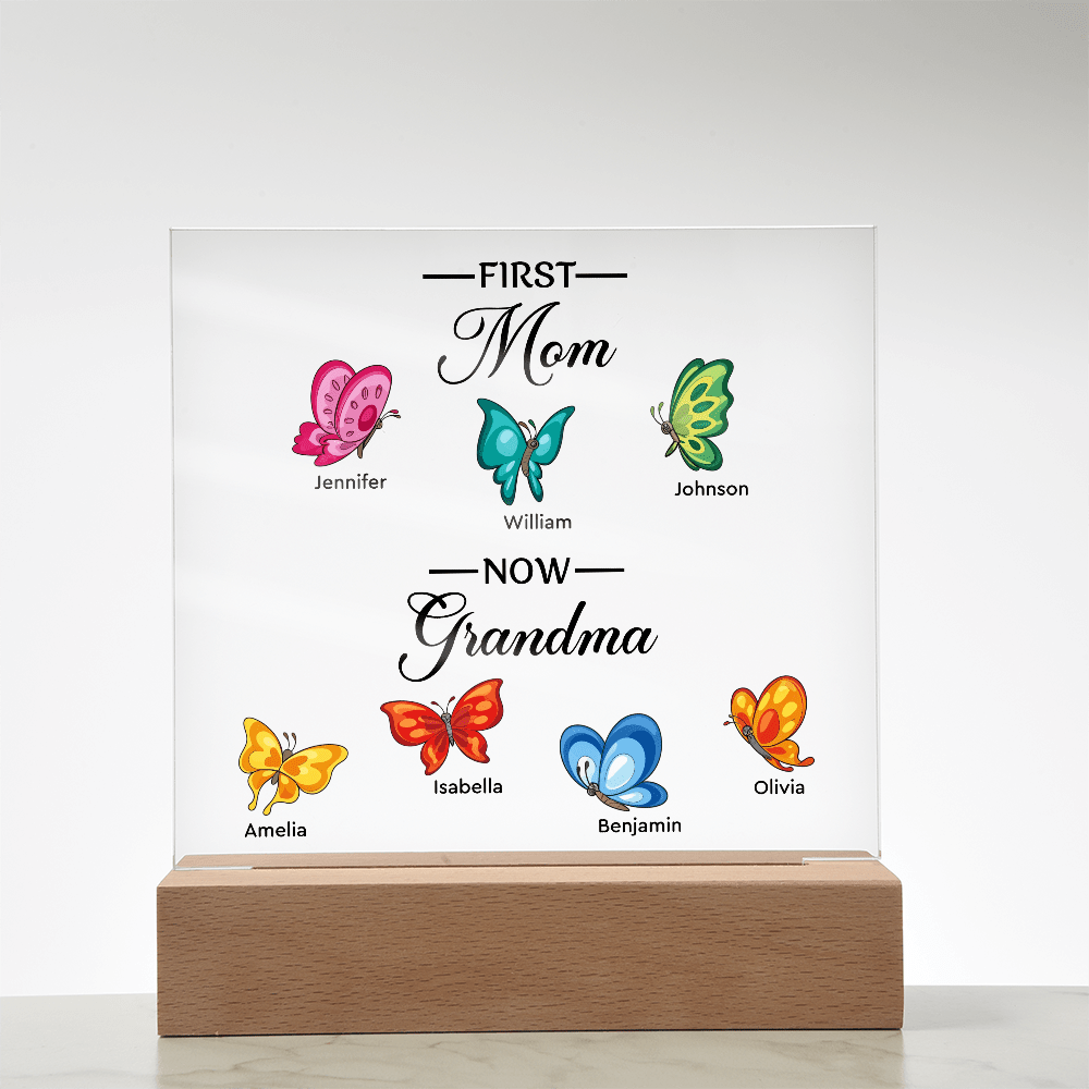 Personalized Acrylic Square Plaque – First Mom, Now Grandma - TreasuredTale
