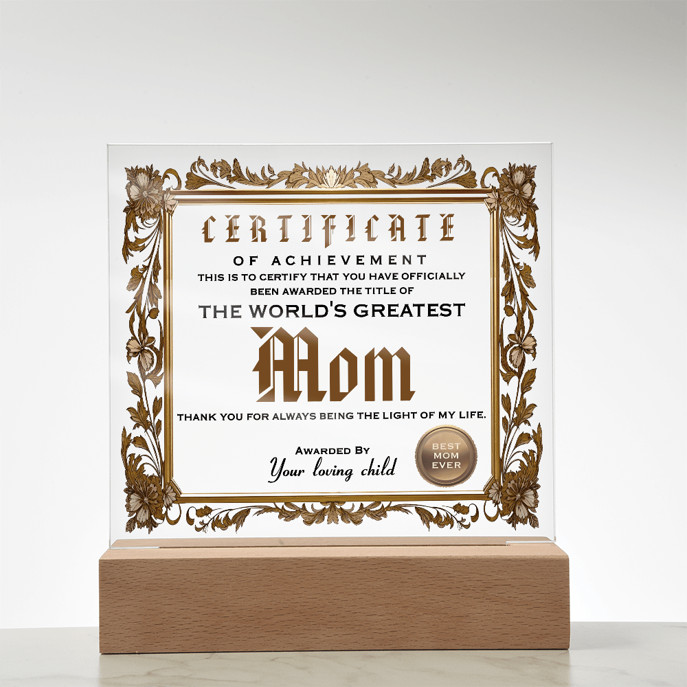 Acrylic Circle Plaque – World's Greatest Mom Award - TreasuredTale