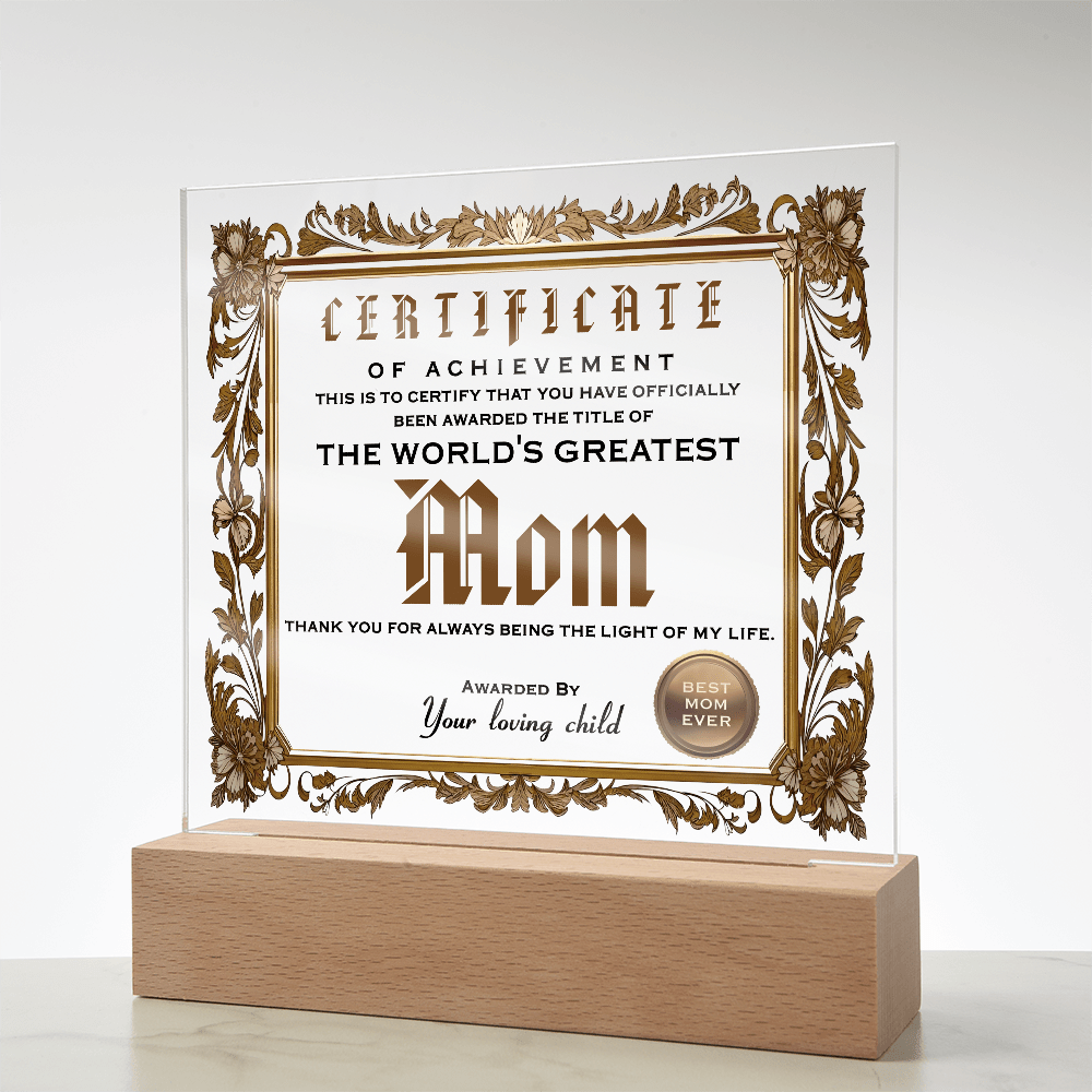 Acrylic Circle Plaque – World's Greatest Mom Award - TreasuredTale