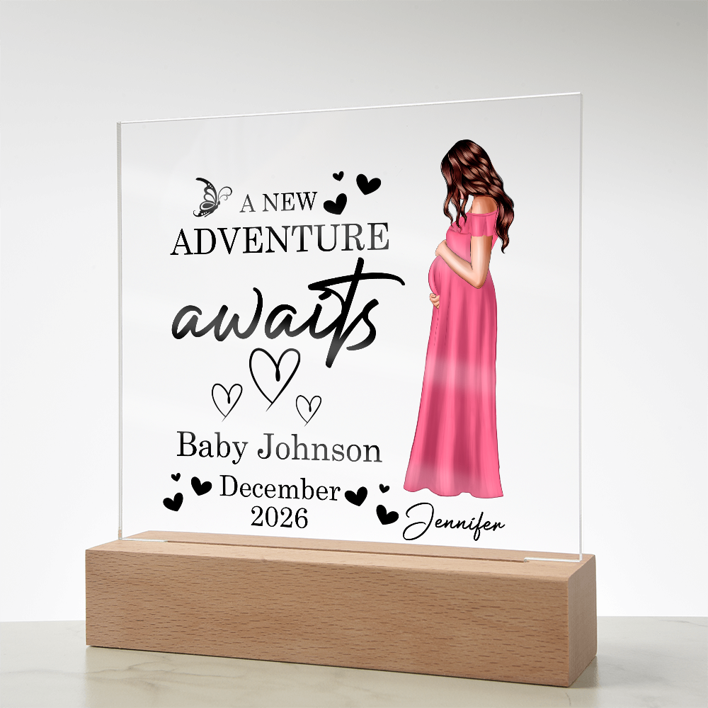 Personalized Acrylic Square Plaque for Mom to Be / Future Mom - Mother's Day Gift - New Adventure