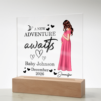 Personalized Acrylic Square Plaque for Mom to Be / Future Mom - Mother's Day Gift - New Adventure