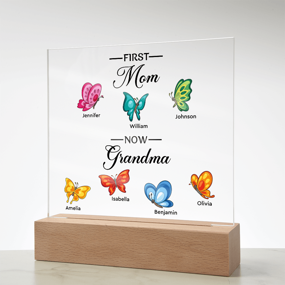 Personalized Acrylic Square Plaque – First Mom, Now Grandma - TreasuredTale