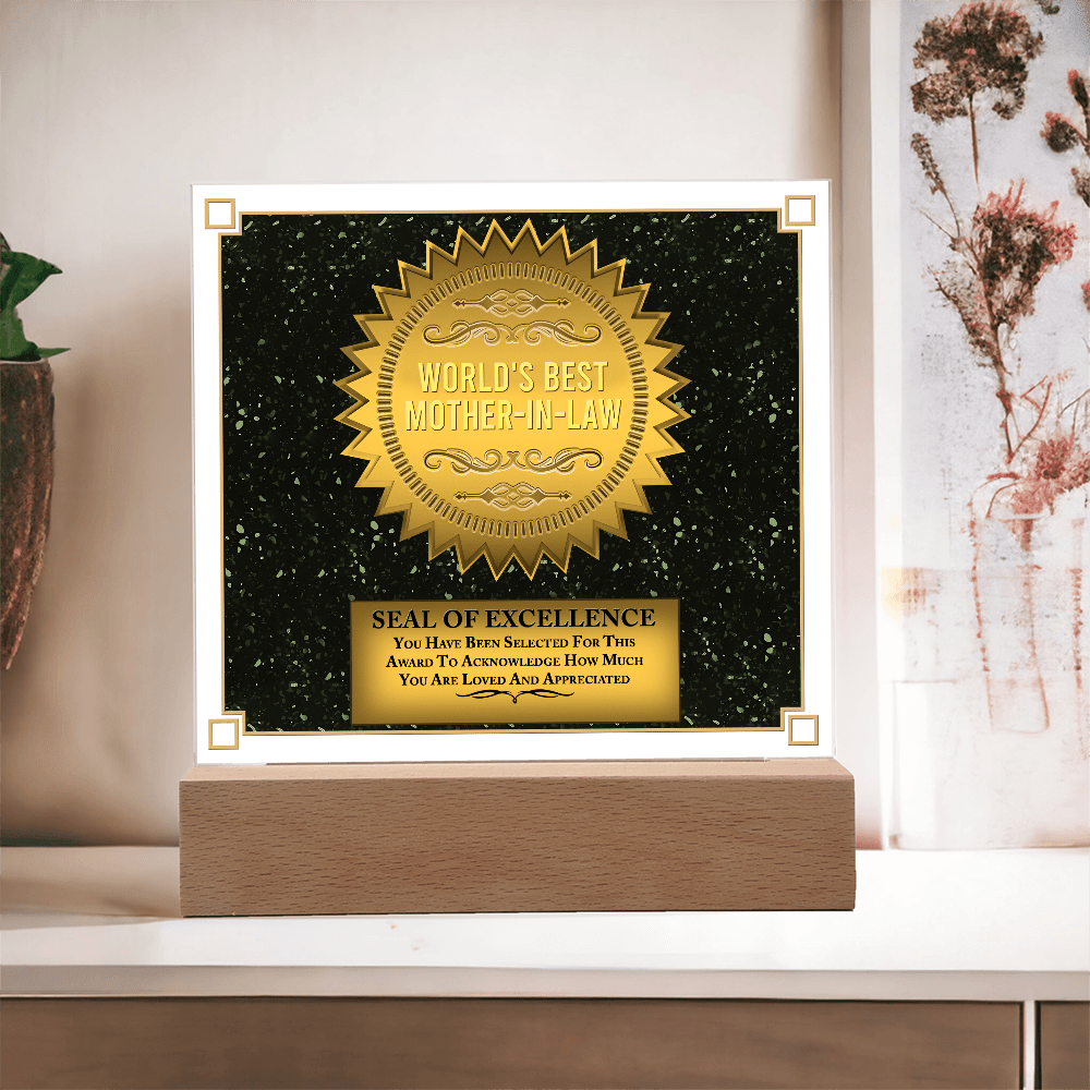 Acrylic Square Plaque – World's Best Mother - in - Law Gift - TreasuredTale
