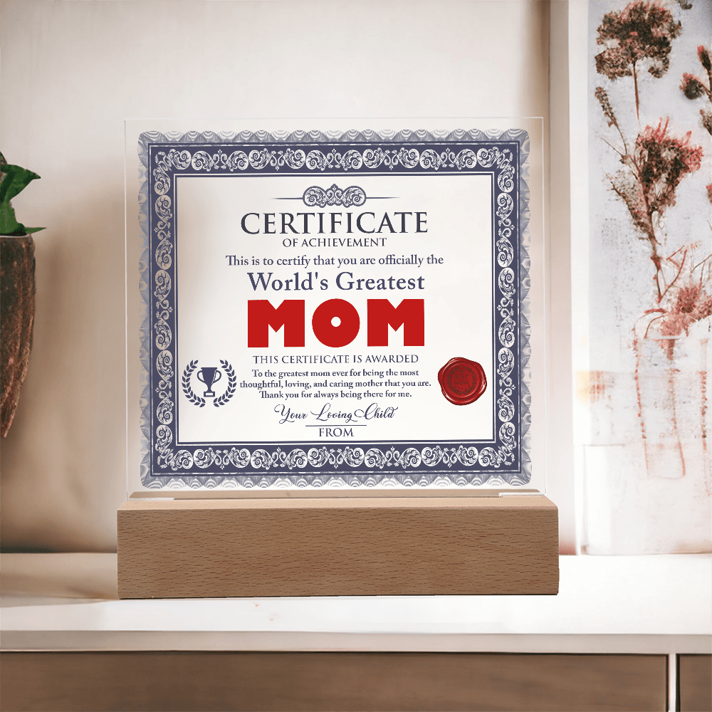 Acrylic Square Plaque – World's Greatest Mom Gift - TreasuredTale