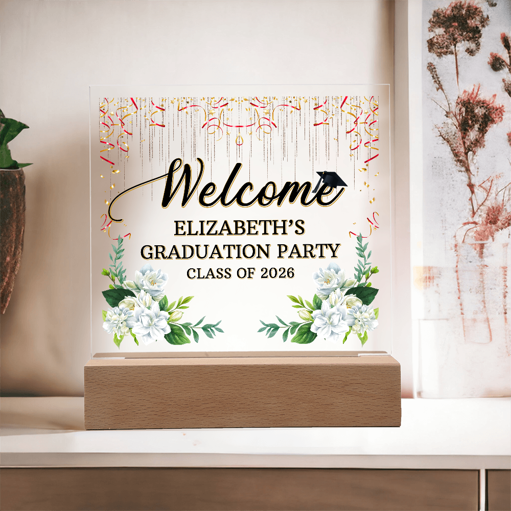 Personalized Acrylic Square Plaque - Graduation Party For Her