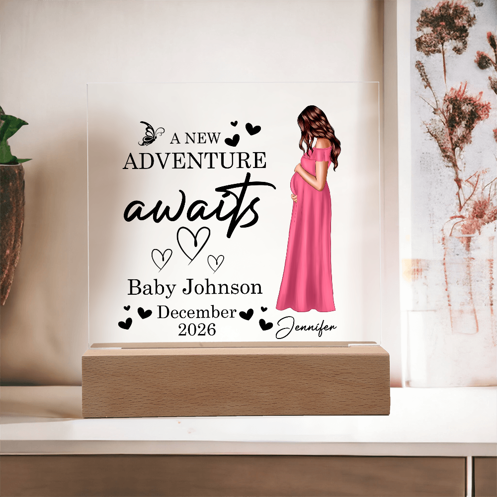 Personalized Acrylic Square Plaque for Mom to Be / Future Mom - Mother's Day Gift - New Adventure