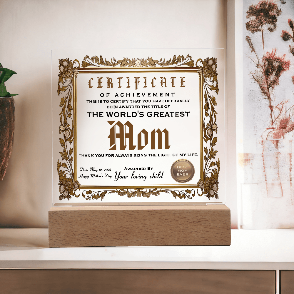 Acrylic Circle Plaque – World's Greatest Mom Award - TreasuredTale