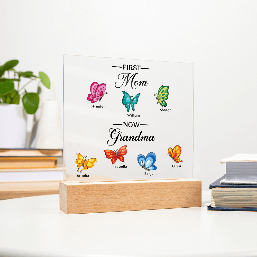Personalized Acrylic Square Plaque – First Mom, Now Grandma - TreasuredTale