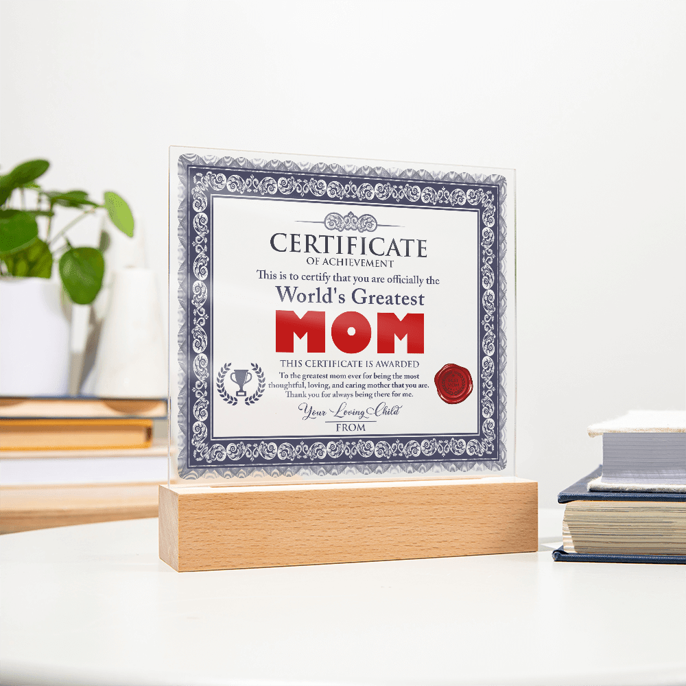 Acrylic Square Plaque – World's Greatest Mom Gift - TreasuredTale