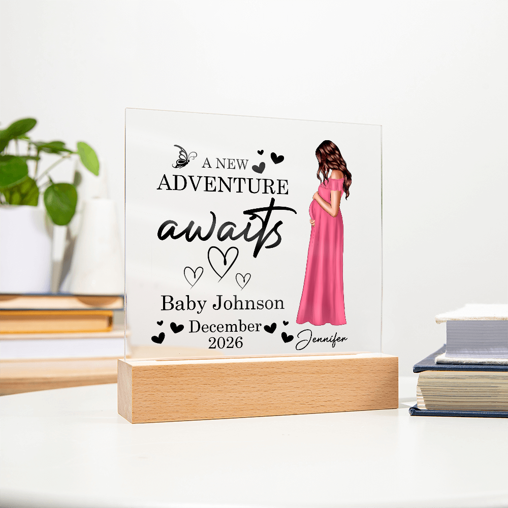 Personalized Acrylic Square Plaque for Mom to Be / Future Mom - Mother's Day Gift - New Adventure