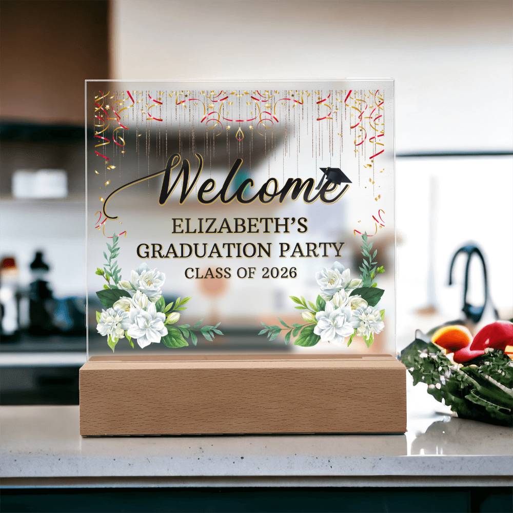 Personalized Acrylic Square Plaque - Graduation Party For Her