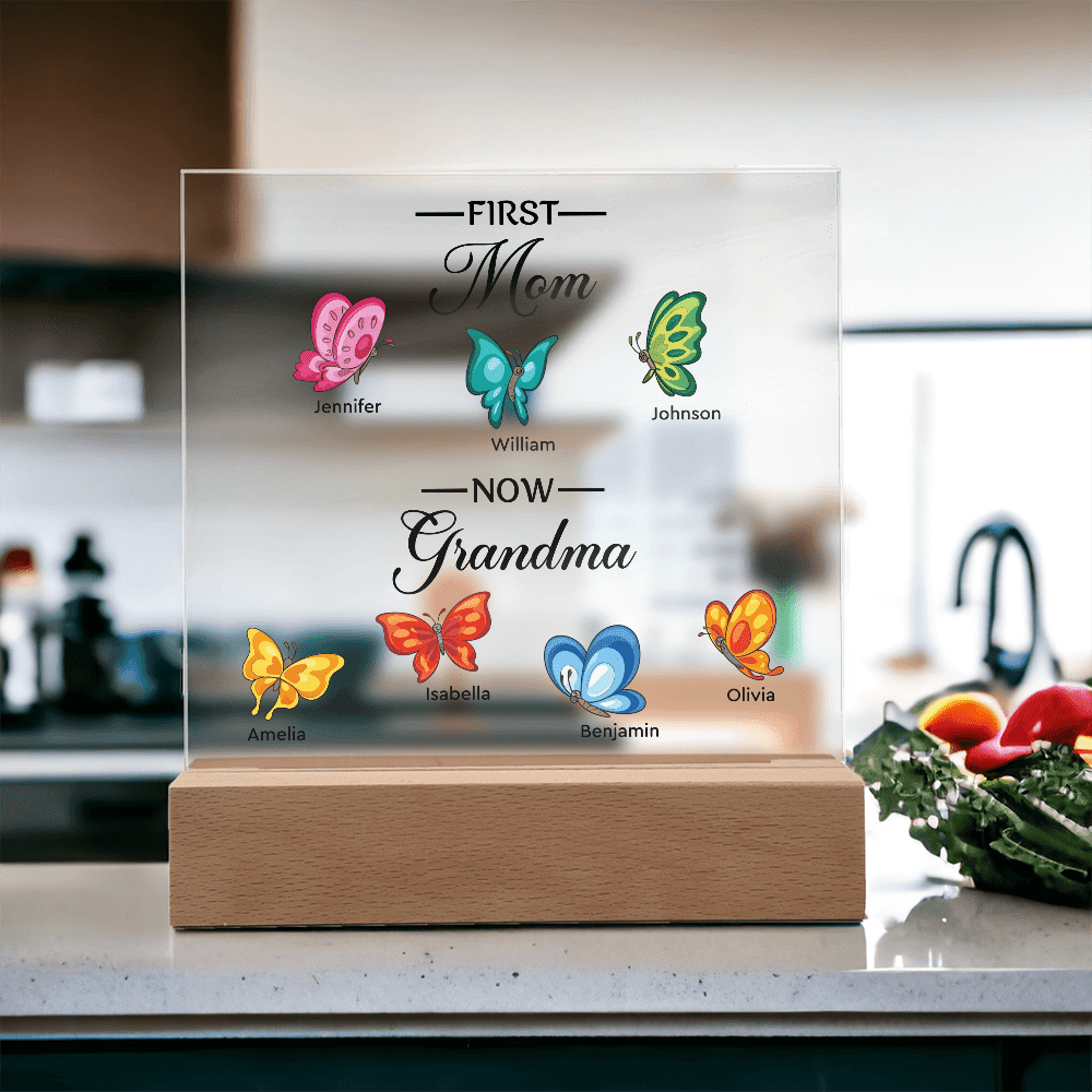 Personalized Acrylic Square Plaque – First Mom, Now Grandma - TreasuredTale