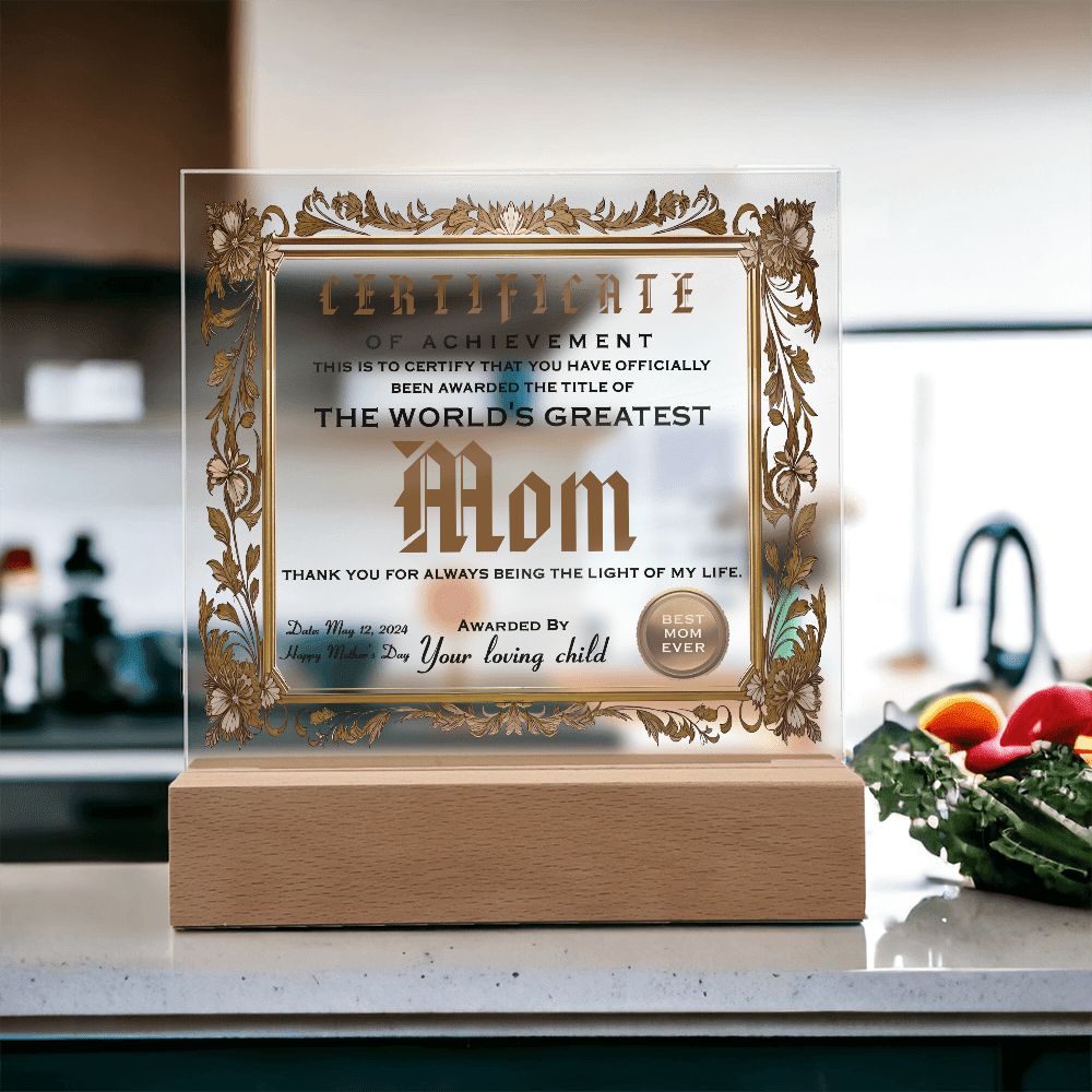 Acrylic Circle Plaque – World's Greatest Mom Award - TreasuredTale