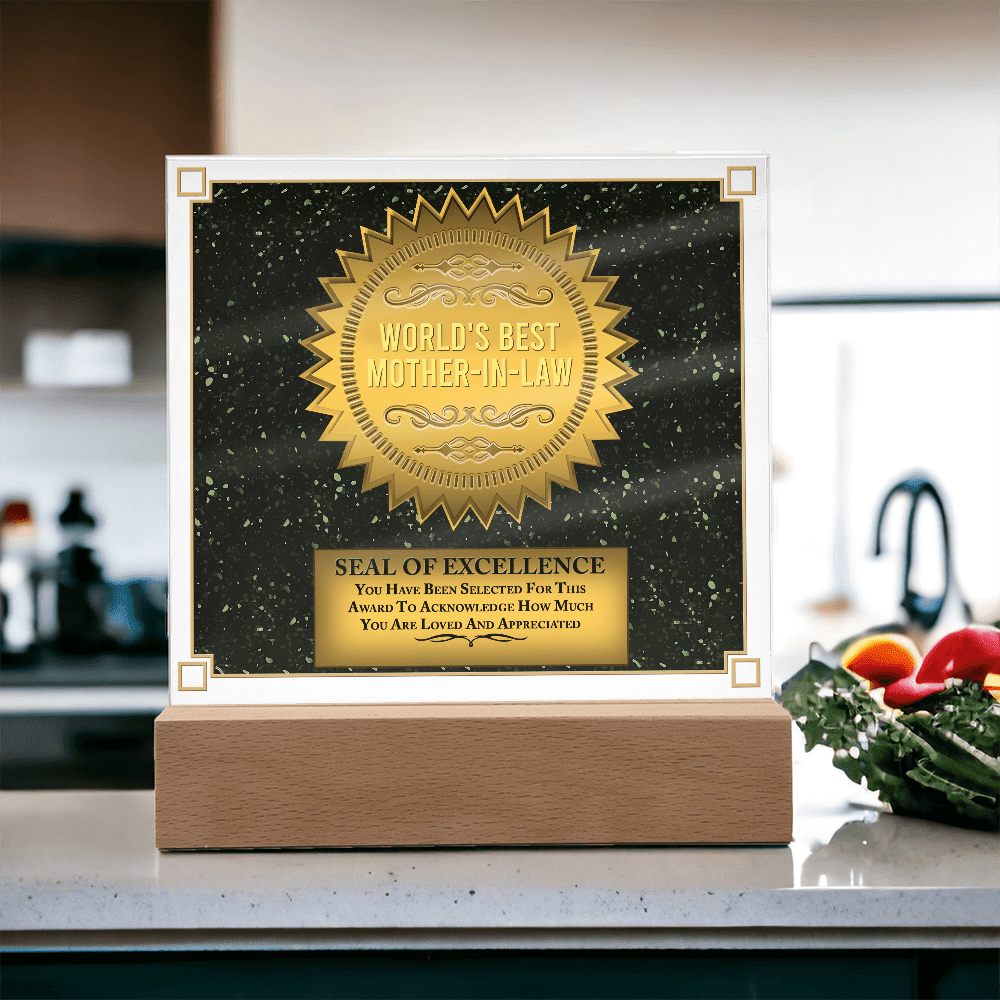 Acrylic Square Plaque – World's Best Mother - in - Law Gift - TreasuredTale