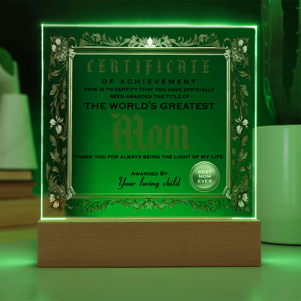 Acrylic Circle Plaque – World's Greatest Mom Award - TreasuredTale