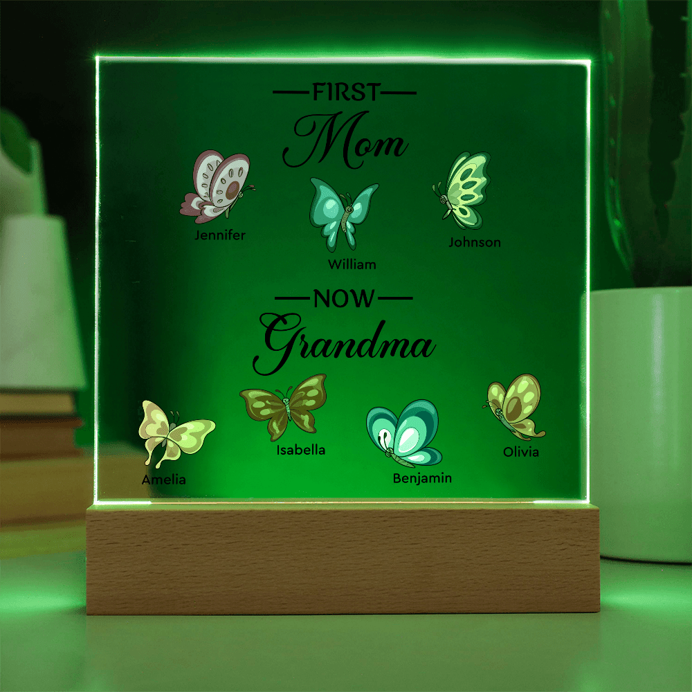 Personalized Acrylic Square Plaque – First Mom, Now Grandma - TreasuredTale