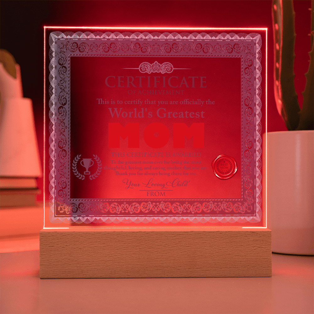 Acrylic Square Plaque – World's Greatest Mom Gift - TreasuredTale
