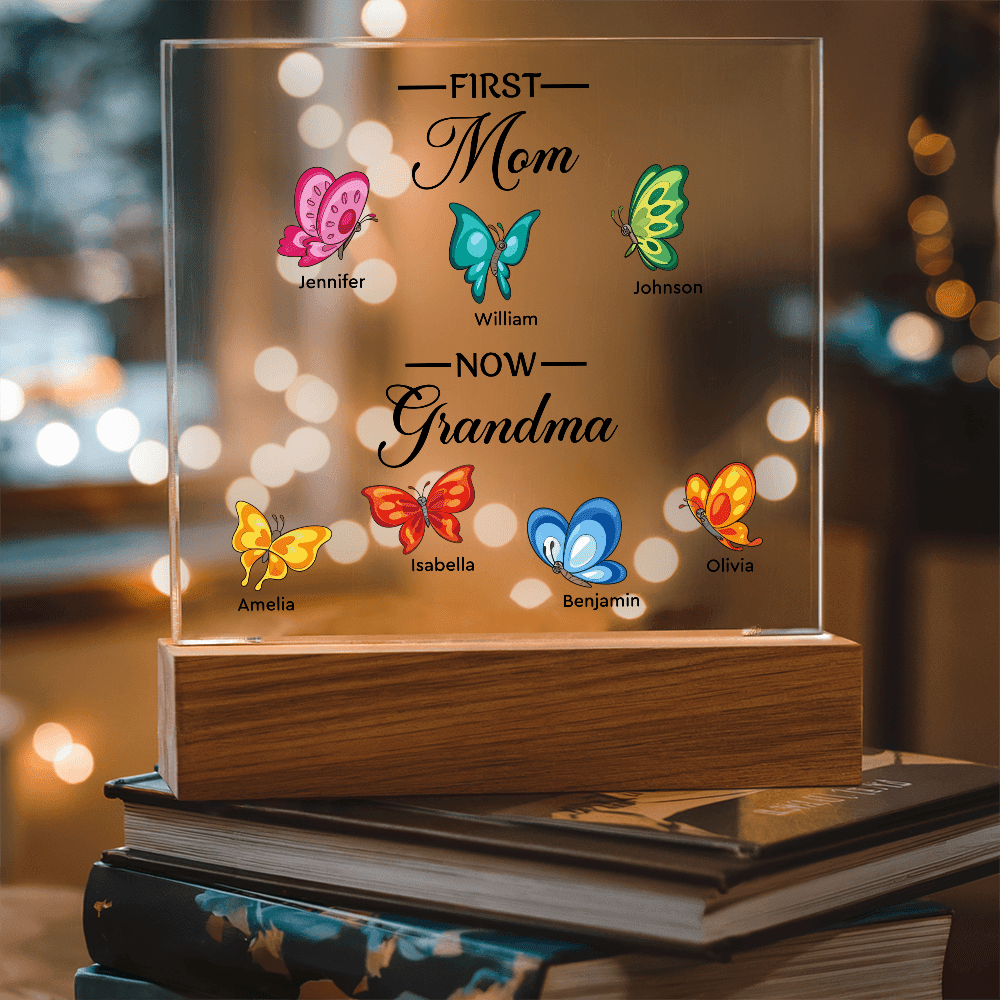 Personalized Acrylic Square Plaque – First Mom, Now Grandma - TreasuredTale