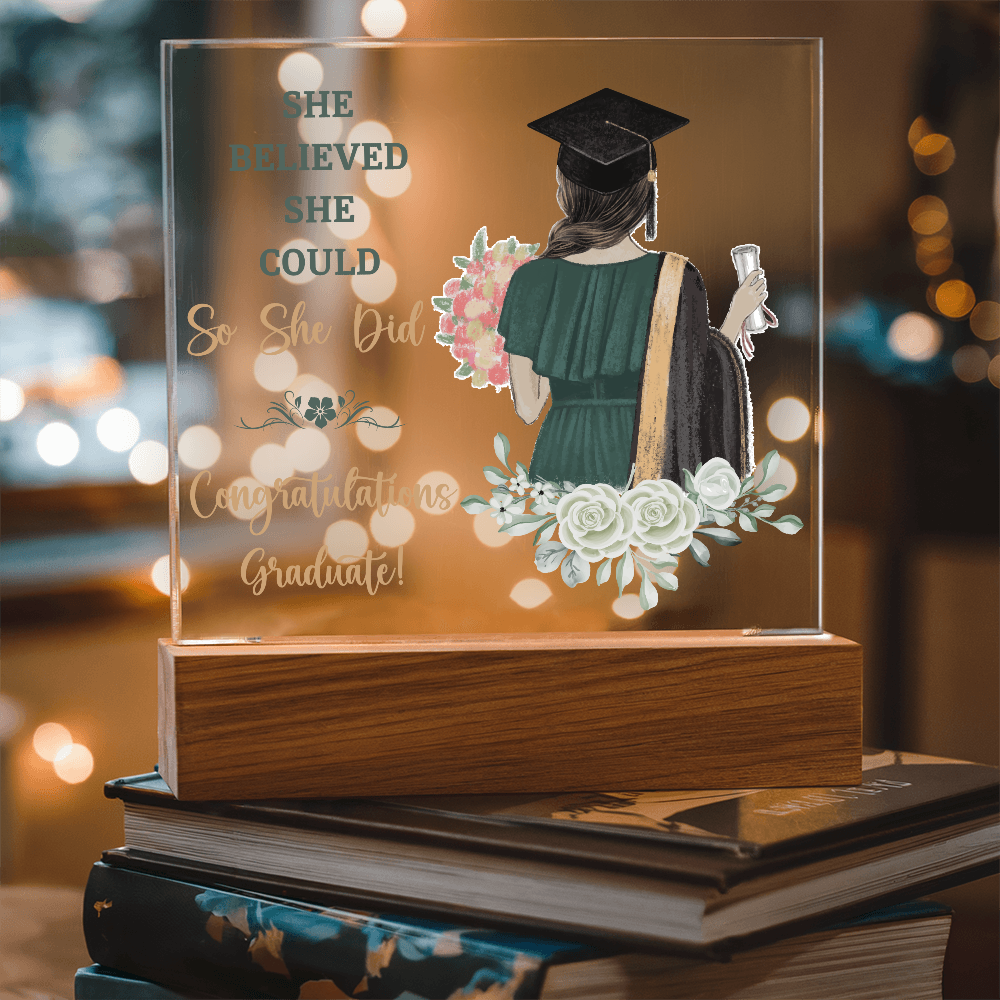 Acrylic Square Plaque - Graduation, She Believed She Could