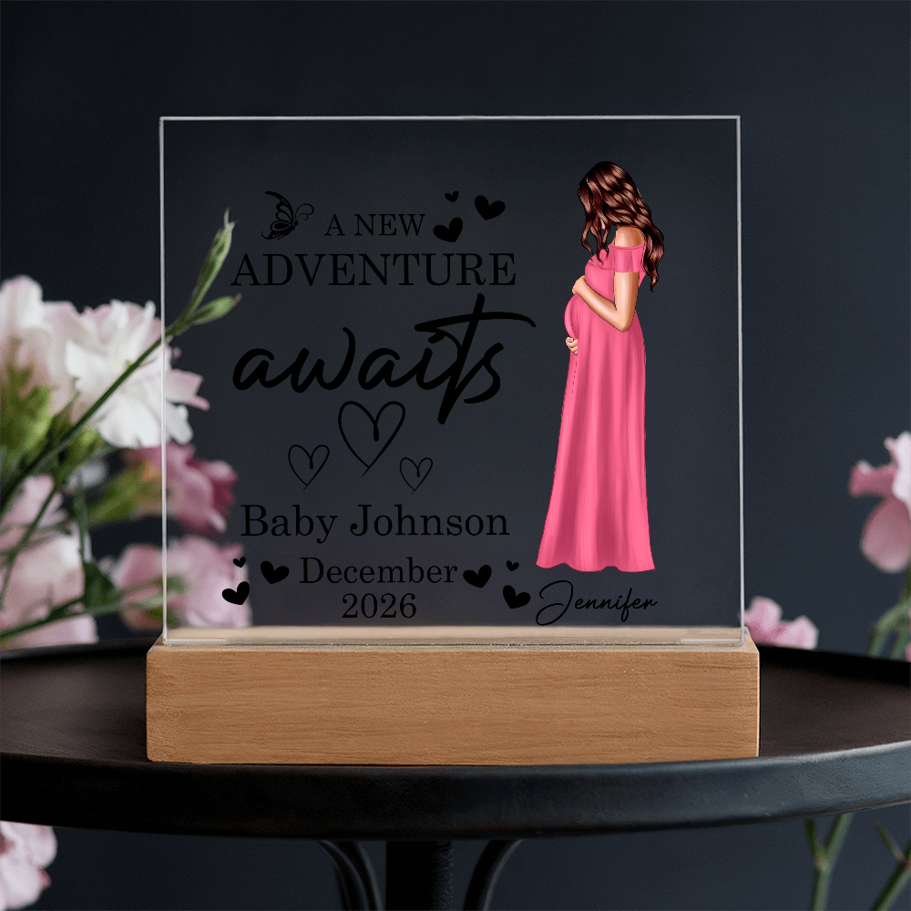 Personalized Acrylic Square Plaque for Mom to Be / Future Mom - Mother's Day Gift - New Adventure