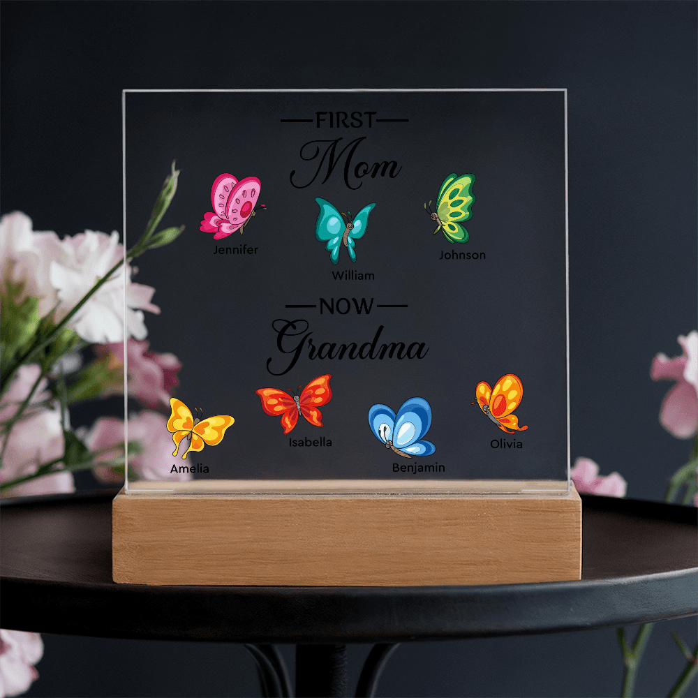 Personalized Acrylic Square Plaque – First Mom, Now Grandma - TreasuredTale