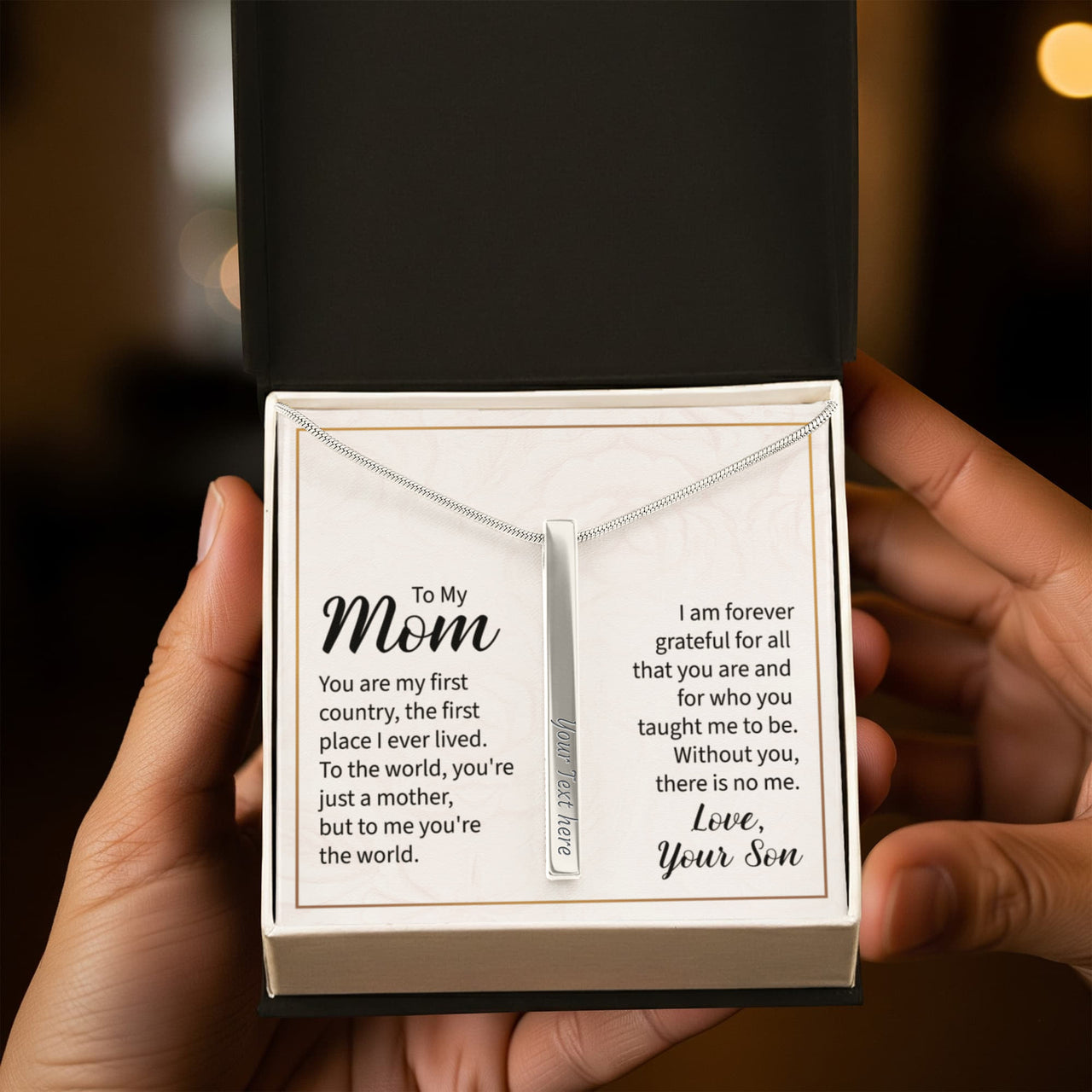 Engraved 4-Sided Stick Necklace with Message Card for Mom - Mother's Day Gift
