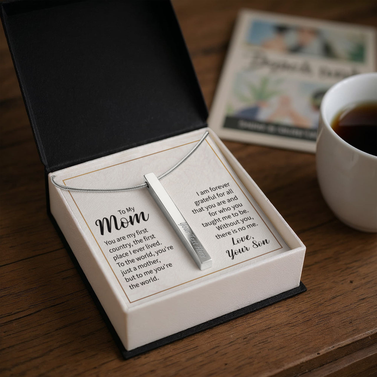 Engraved 4-Sided Stick Necklace with Message Card for Mom - Mother's Day Gift